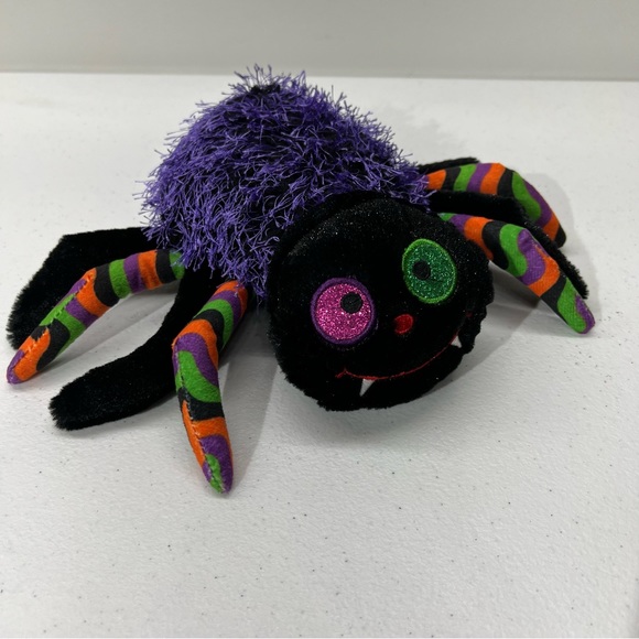 Glitzy Purple and Green Halloween Plush Spider - Picture 1 of 9